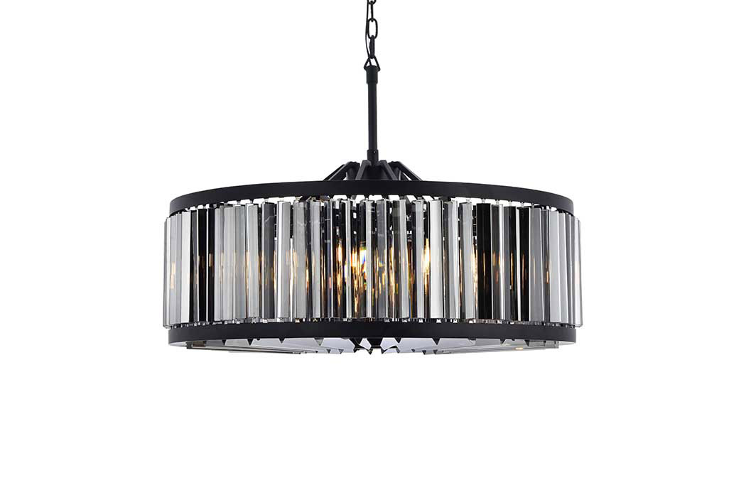 Elegant Prism 8 Light Round Chandelier - Matte Black/Silver, L 35.5" (1203D35MB-SS-RC)