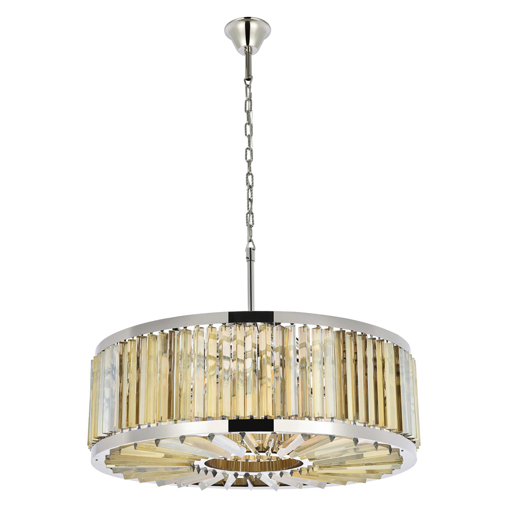 Elegant Prism 8 Light Round Chandelier - Polished Nickel/Gold, L 35.5" (1203D35PN-GT-RC)