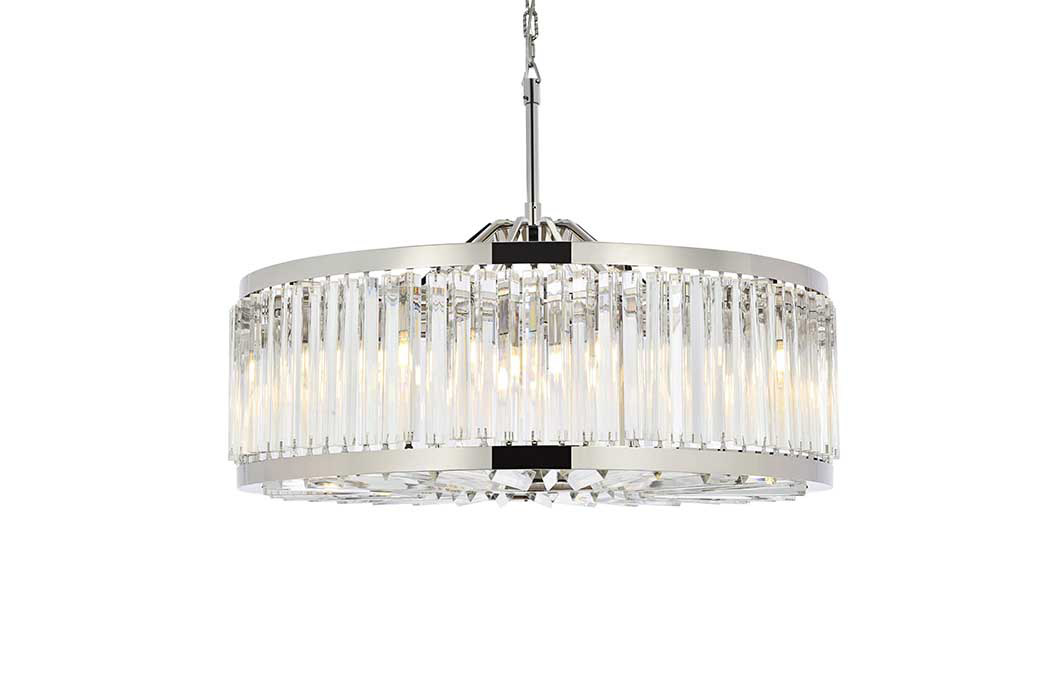 Elegant Prism 8 Light Round Chandelier - Polished Nickel, L 35.5" (1203D35PN-RC)