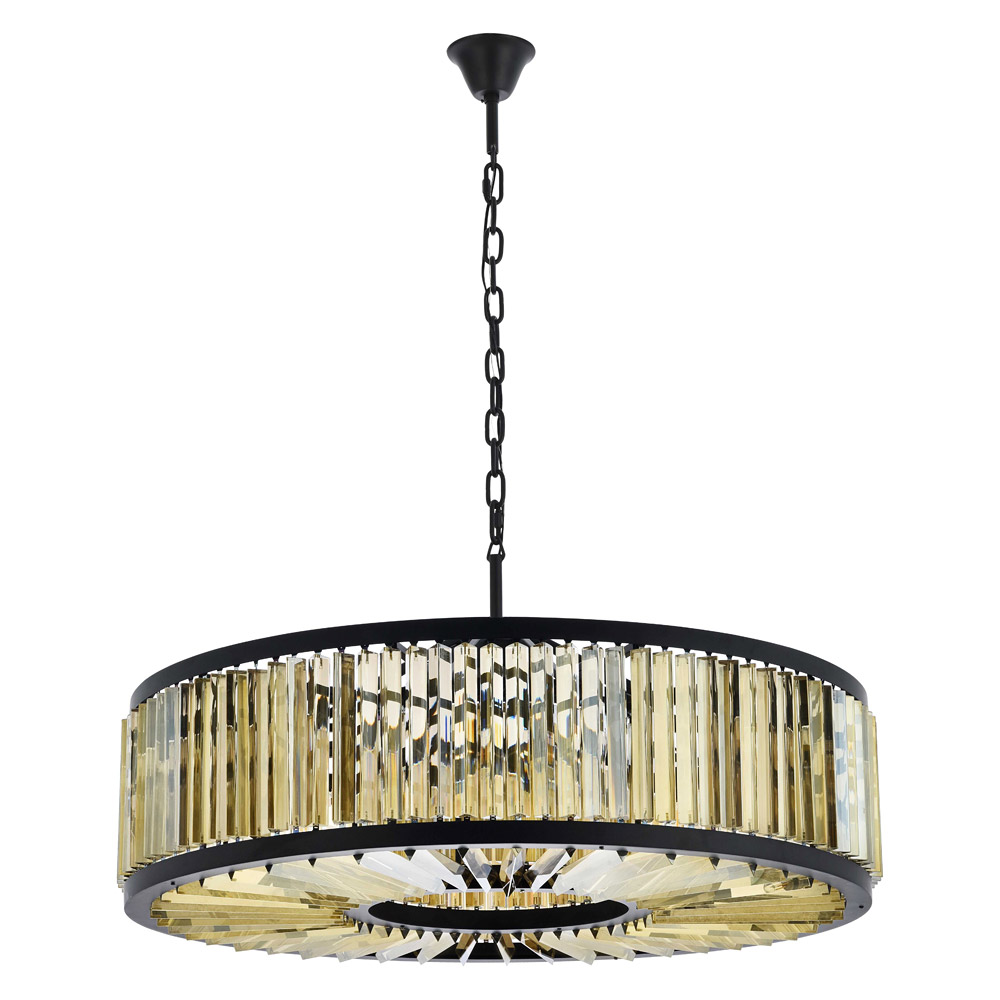 Elegant Prism 8 Light Round Chandelier - Matte Black/Gold, L 43" (1203G43MB-GT-RC)