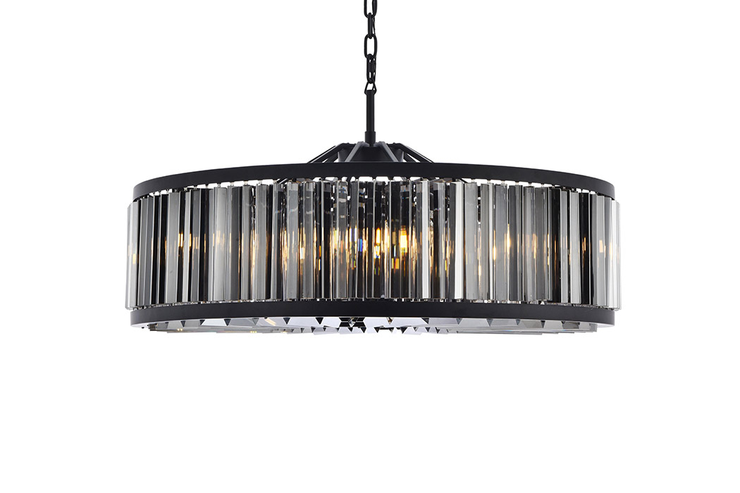 Elegant Prism 8 Light Round Chandelier - Matte Black/Silver, L 43" (1203G43MB-SS-RC)