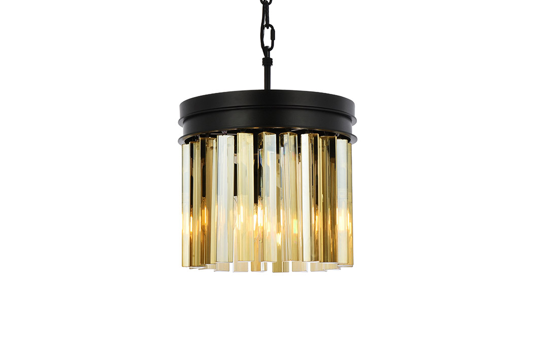 Elegant Crystal Prism 6 Light Round Chandelier - Matte Black/Gold, L 12" (1208D12MB-GT-RC)