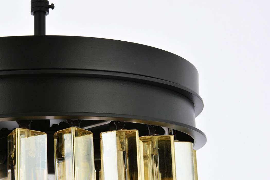 Elegant Crystal Prism 6 Light Round Chandelier - Matte Black/Gold, L 12" (1208D12MB-GT-RC)