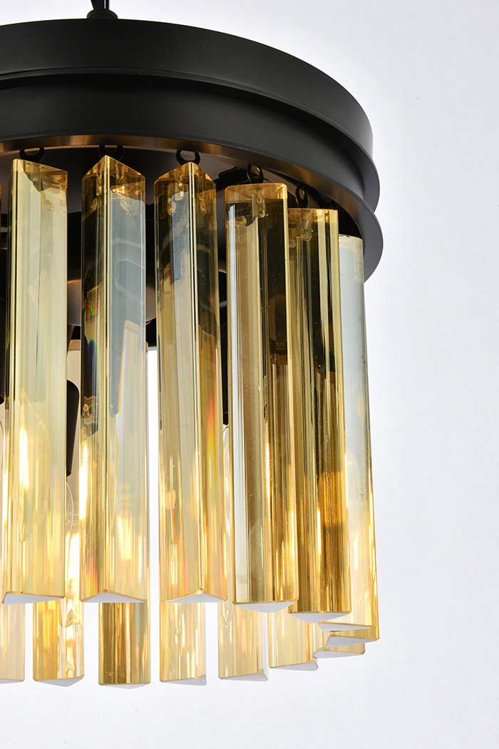 Elegant Crystal Prism 6 Light Round Chandelier - Matte Black/Gold, L 12" (1208D12MB-GT-RC)