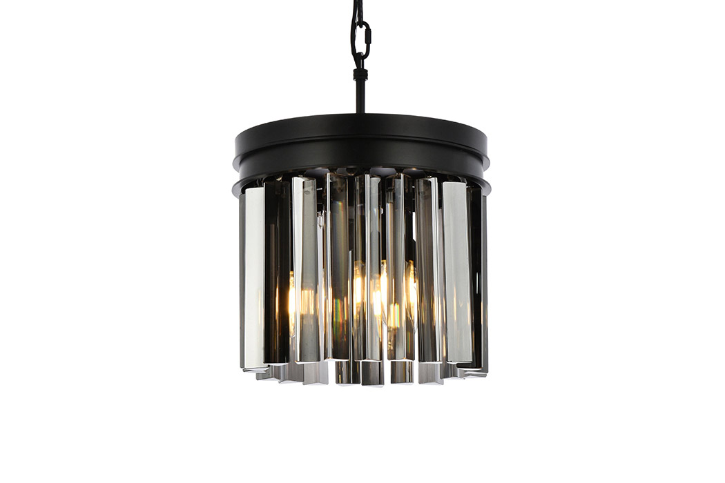 Elegant Crystal Prism 6 Light Round Chandelier - Matte Black/Silver, L 12" (1208D12MB-SS-RC)