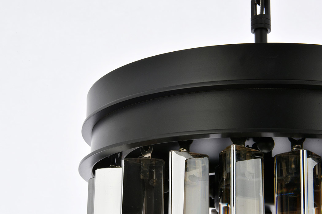 Elegant Crystal Prism 6 Light Round Chandelier - Matte Black/Silver, L 12" (1208D12MB-SS-RC)