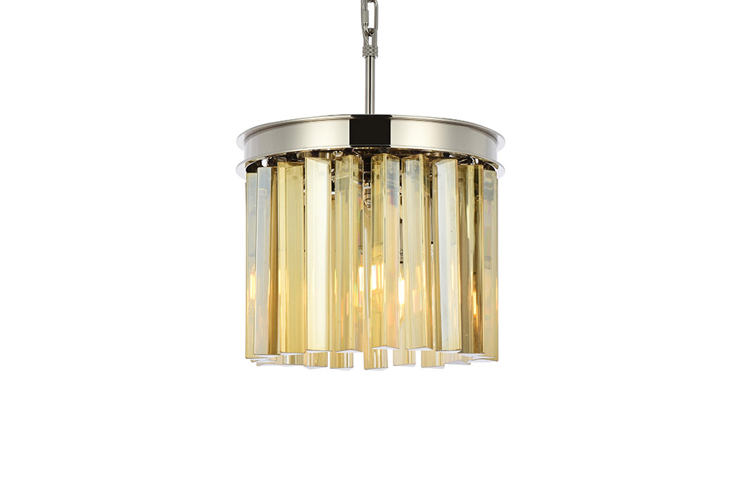 Elegant Crystal Prism 6 Light Round Chandelier - Polished Nickel/Gold, L 12" (1208D12PN-GT-RC)