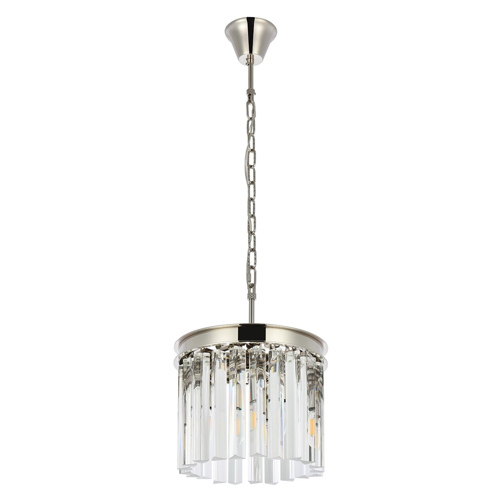 Elegant Crystal Prism 6 Light Round Chandelier - Polished Nickel, L 12" (1208D12PN-RC)