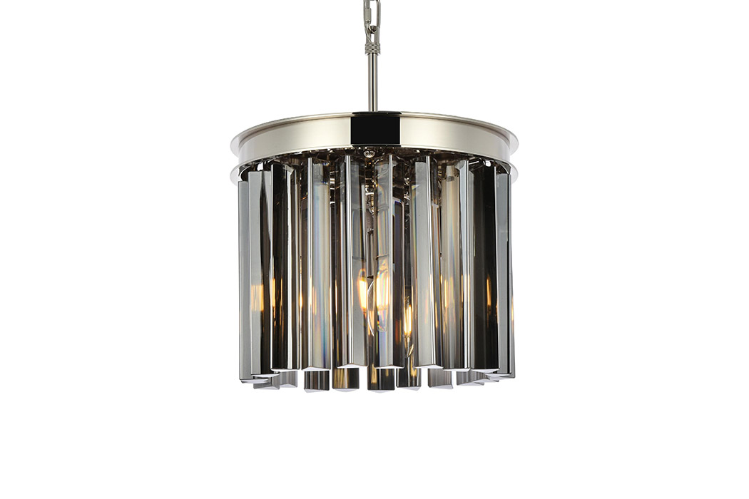 Elegant Crystal Prism 6 Light Round Chandelier - Polished Nickel/Silver, L 12" (1208D12PN-SS-RC)