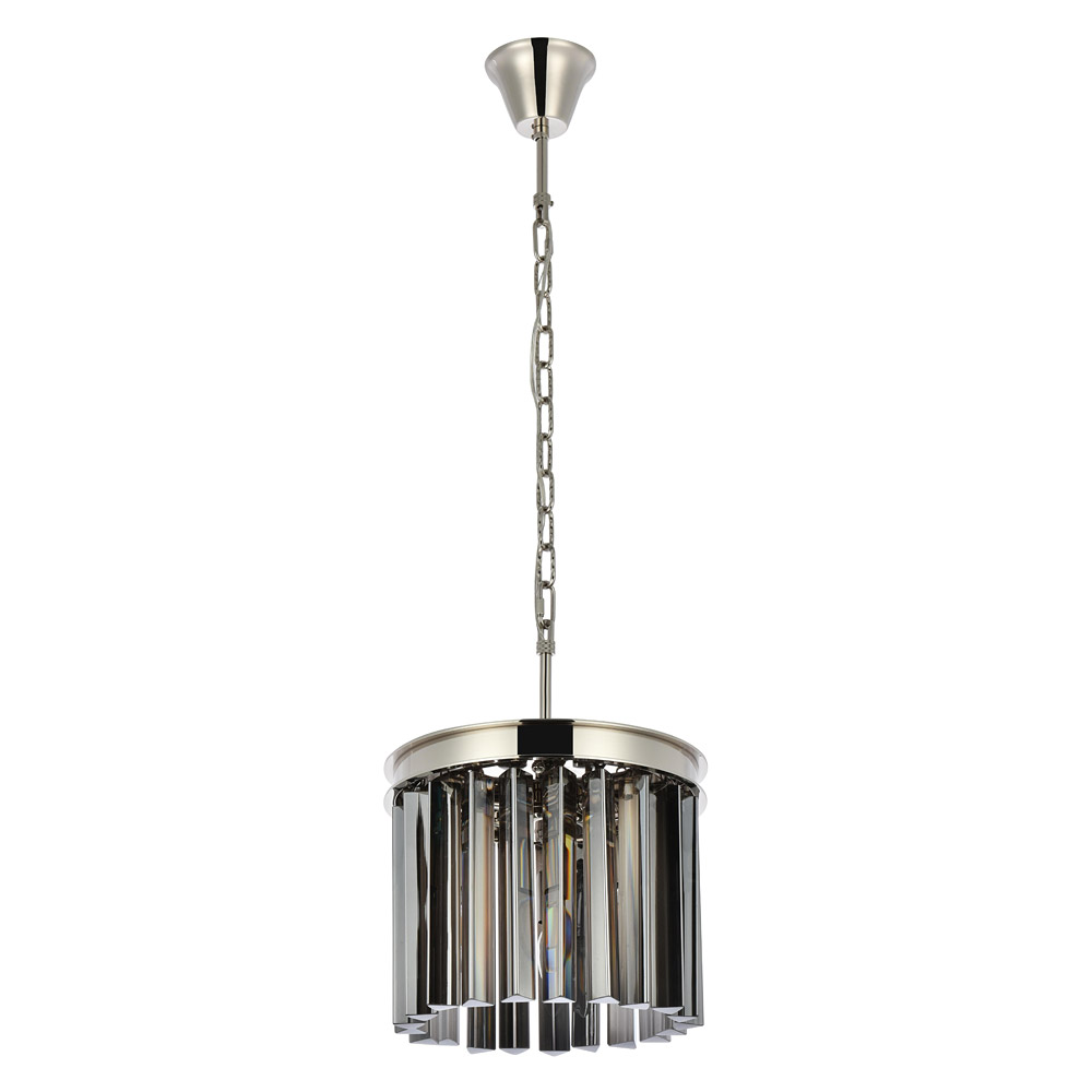 Elegant Crystal Prism 6 Light Round Chandelier - Polished Nickel/Silver, L 12" (1208D12PN-SS-RC)