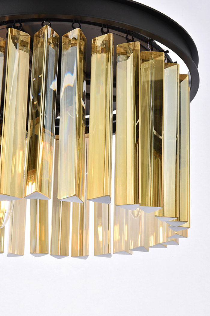 Elegant Crystal Prism 6 Light Round Chandelier - Matte Black/Gold, L 16" (1208D16MB-GT-RC)