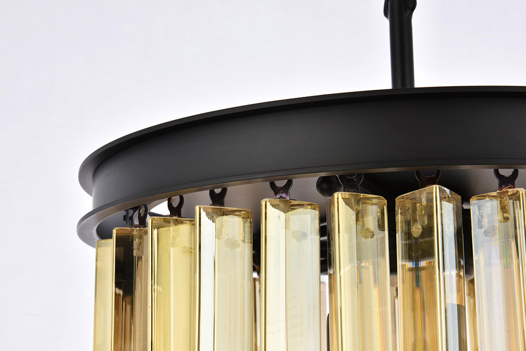 Elegant Crystal Prism 6 Light Round Chandelier - Matte Black/Gold, L 16" (1208D16MB-GT-RC)