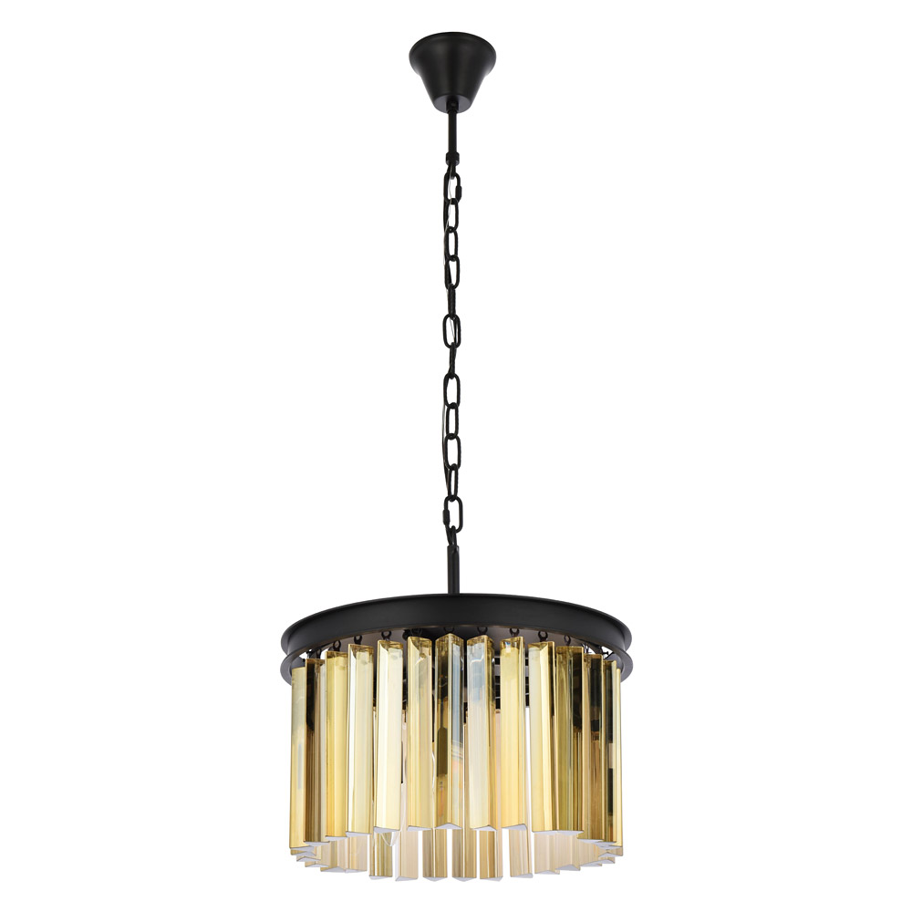 Elegant Crystal Prism 6 Light Round Chandelier - Matte Black/Gold, L 16" (1208D16MB-GT-RC)