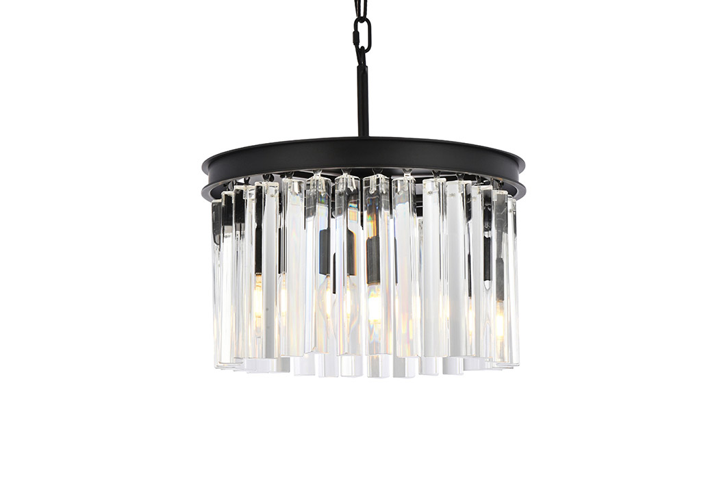 Elegant Crystal Prism 6 Light Round Chandelier - Matte Black, L 16" (1208D16MB-RC)