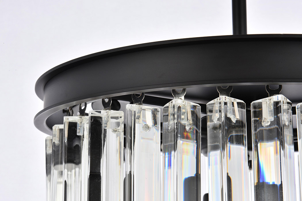 Elegant Crystal Prism 6 Light Round Chandelier - Matte Black, L 16" (1208D16MB-RC)