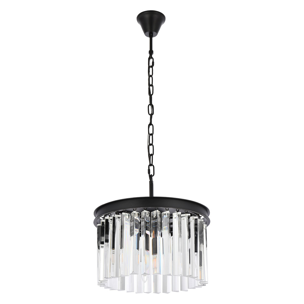 Elegant Crystal Prism 6 Light Round Chandelier - Matte Black, L 16" (1208D16MB-RC)