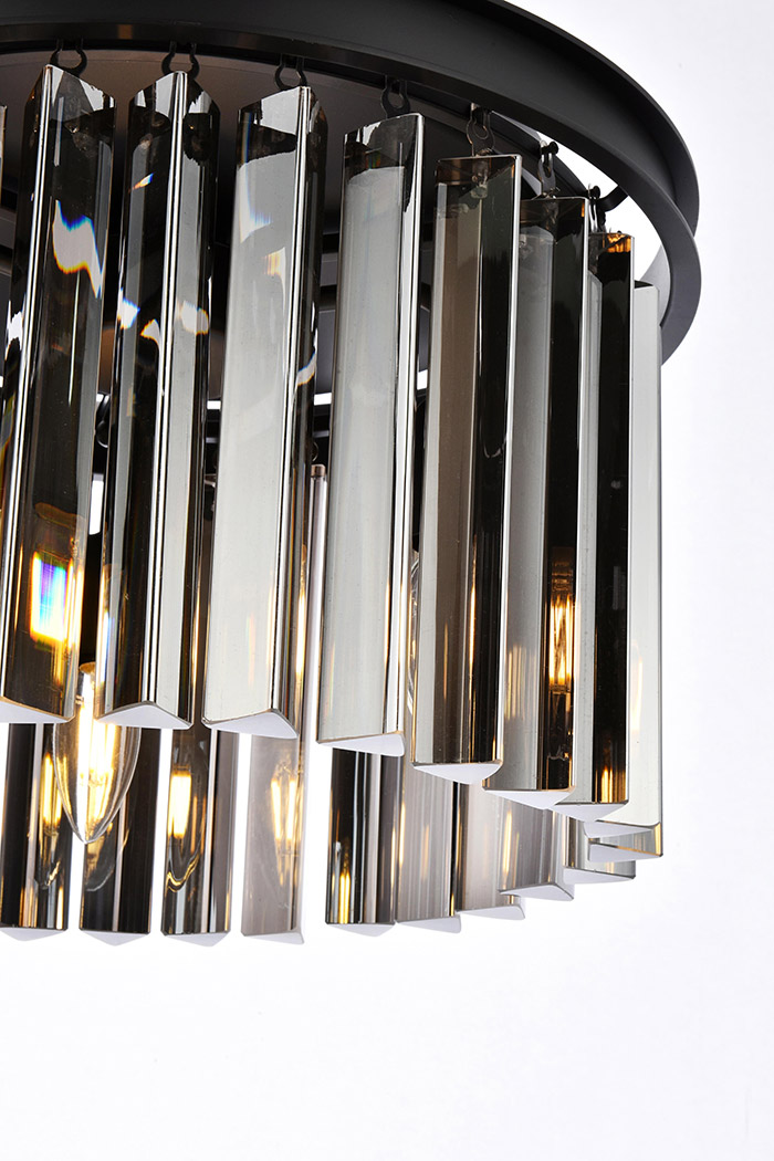 Elegant Crystal Prism 6 Light Round Chandelier - Matte Black/Silver, L 16" (1208D16MB-SS-RC)