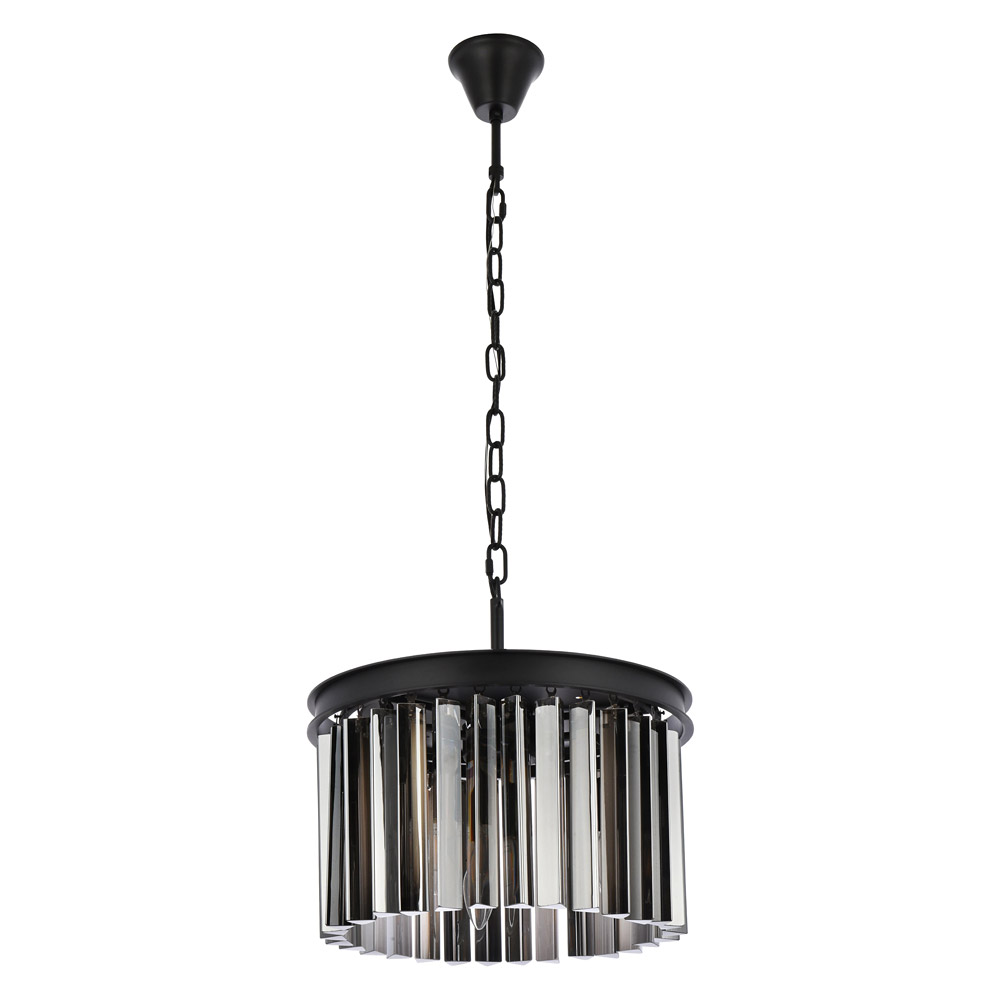 Elegant Crystal Prism 6 Light Round Chandelier - Matte Black/Silver, L 16" (1208D16MB-SS-RC)