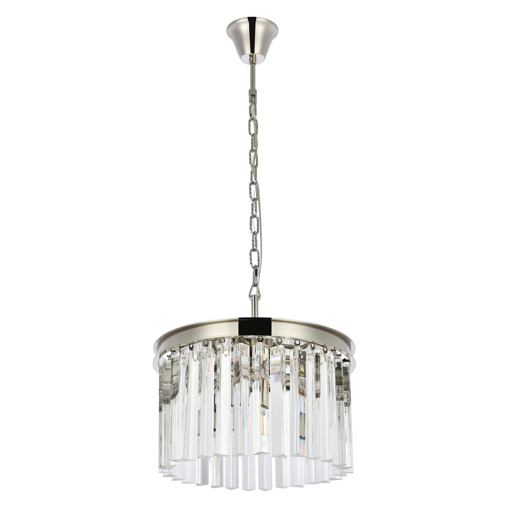 Elegant Crystal Prism 6 Light Round Chandelier - Polished Nickel, L 16" (1208D16PN-RC)