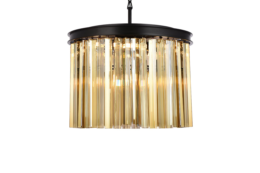 Elegant Crystal Prism 6 Light Round Chandelier - Matte Black/Gold, L 20" (1208D20MB-GT-RC)