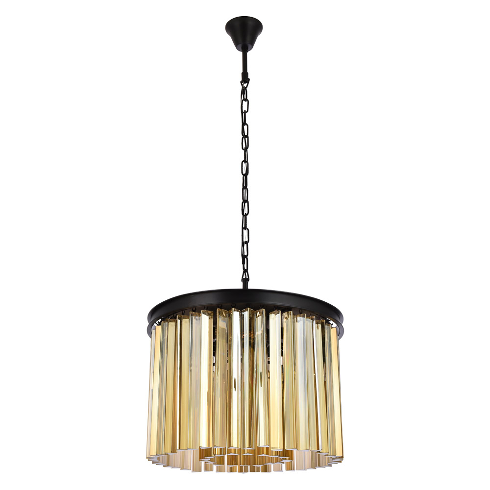 Elegant Crystal Prism 6 Light Round Chandelier - Matte Black/Gold, L 20" (1208D20MB-GT-RC)