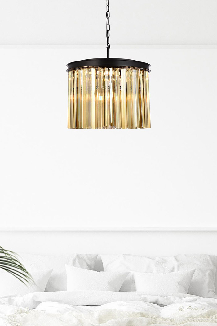 Elegant Crystal Prism 6 Light Round Chandelier - Matte Black/Gold, L 20" (1208D20MB-GT-RC)