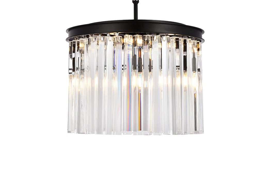 Elegant Crystal Prism 6 Light Round Chandelier - Matte Black, L 20" (1208D20MB-RC)