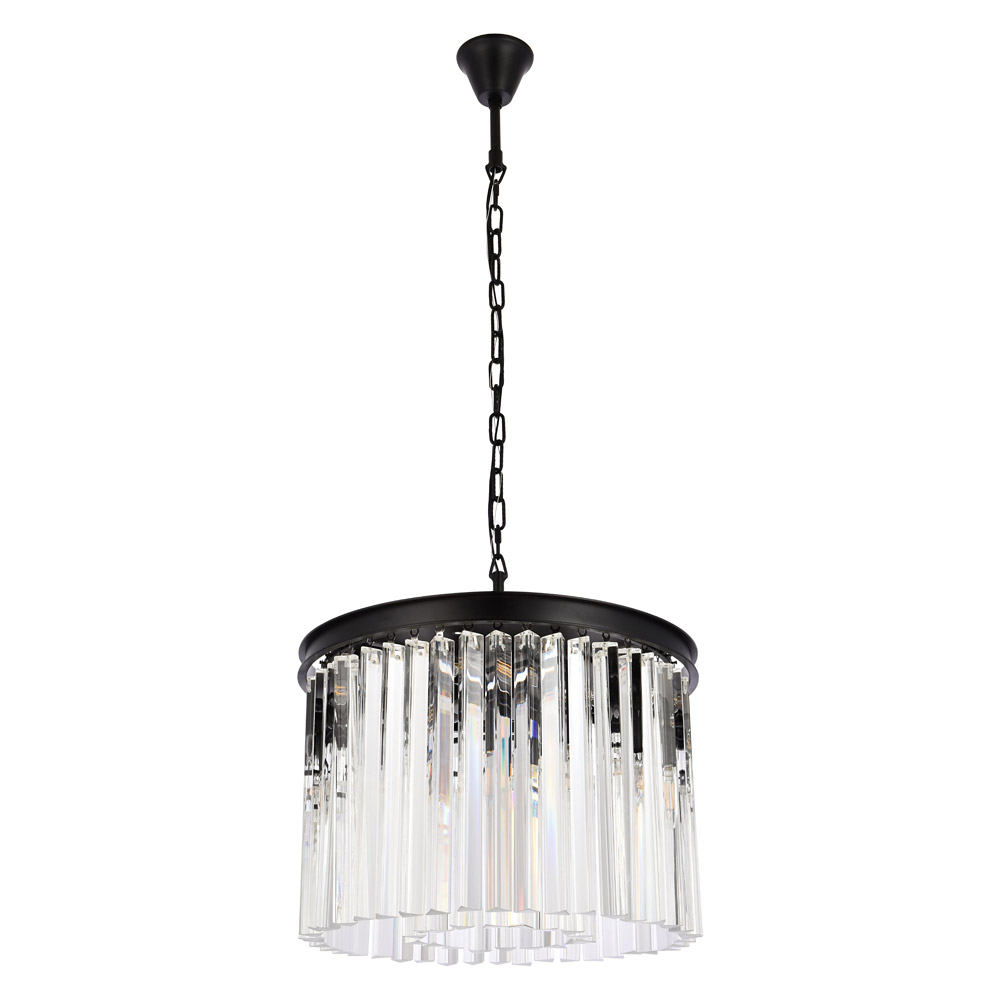 Elegant Crystal Prism 6 Light Round Chandelier - Matte Black, L 20" (1208D20MB-RC)