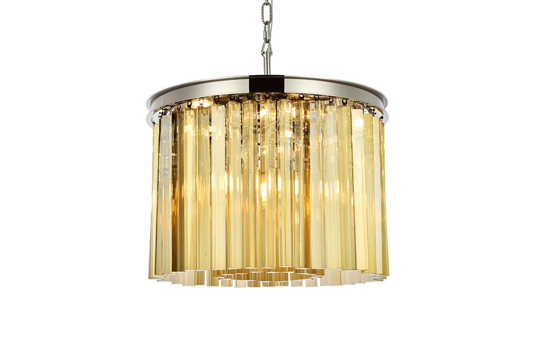 Elegant Crystal Prism 6 Light Round Chandelier - Polished Nickel/Gold, L 20" (1208D20PN-GT-RC)