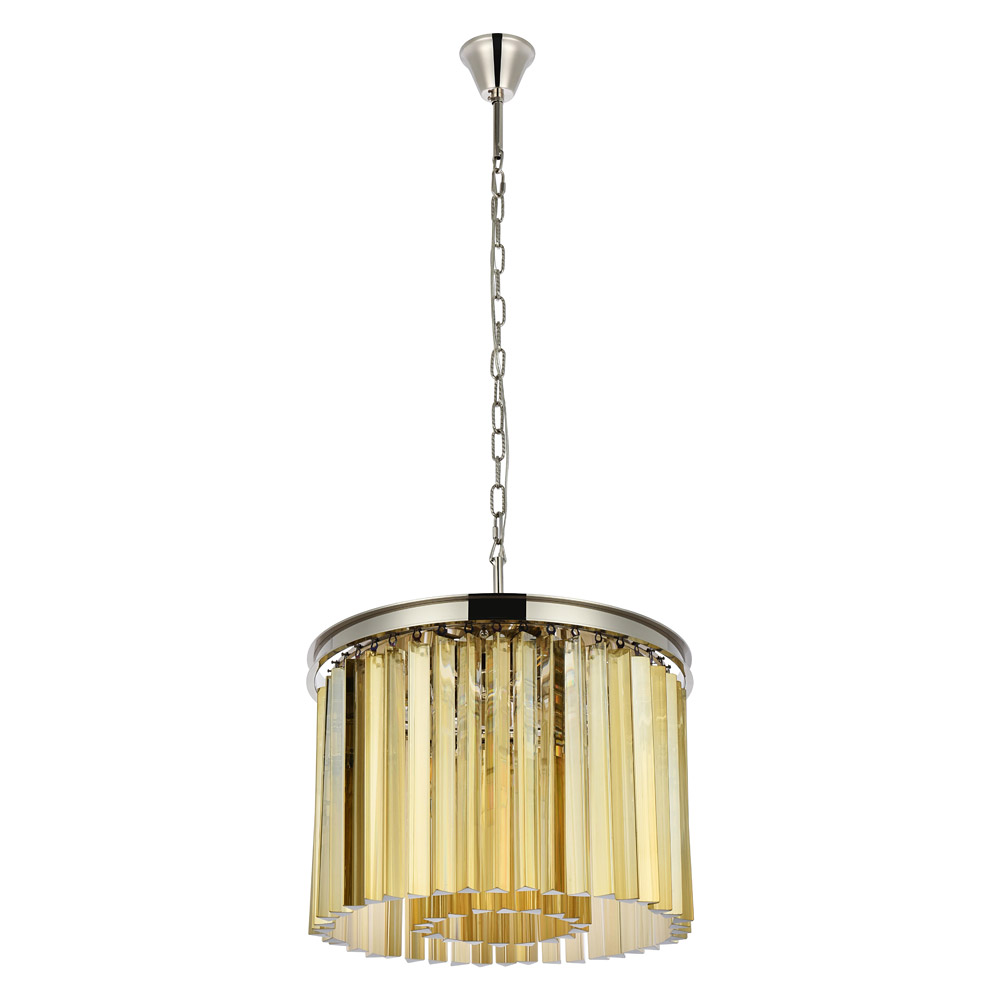 Elegant Crystal Prism 6 Light Round Chandelier - Polished Nickel/Gold, L 20" (1208D20PN-GT-RC)