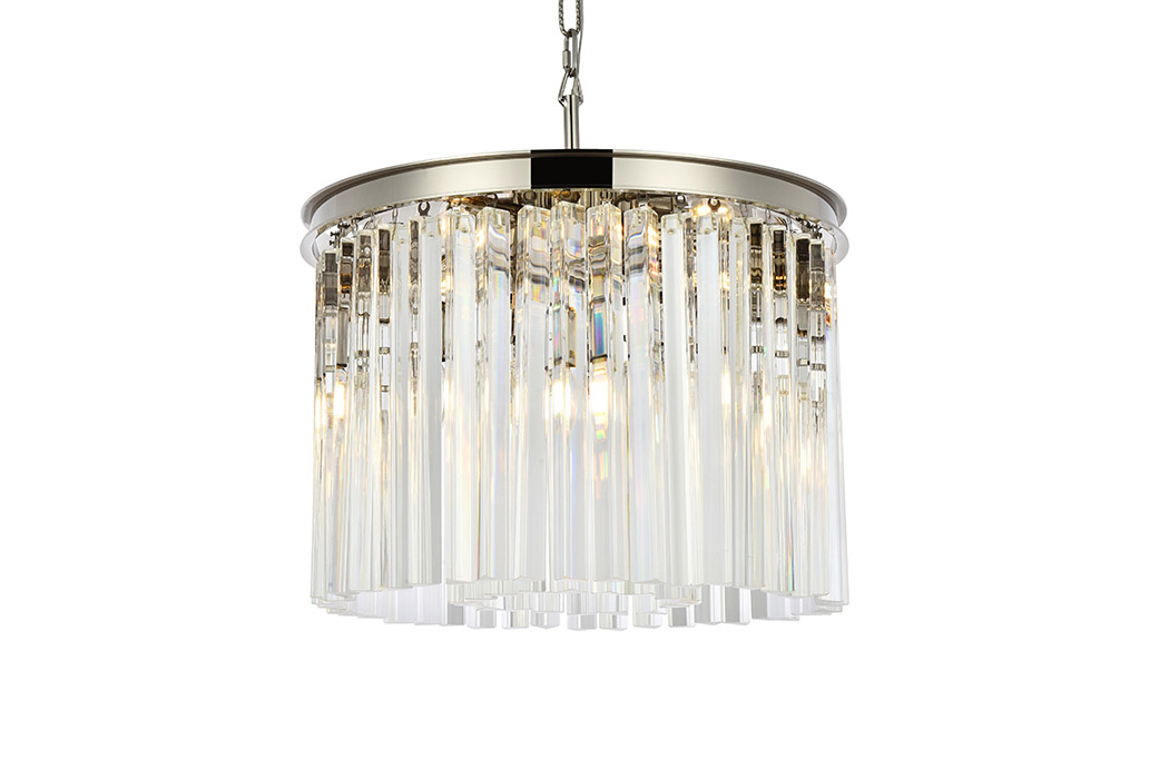 Elegant Crystal Prism 6 Light Round Chandelier - Polished Nickel, L 20" (1208D20PN-RC)