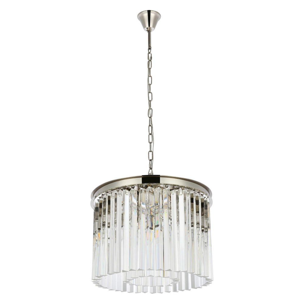 Elegant Crystal Prism 6 Light Round Chandelier - Polished Nickel, L 20" (1208D20PN-RC)