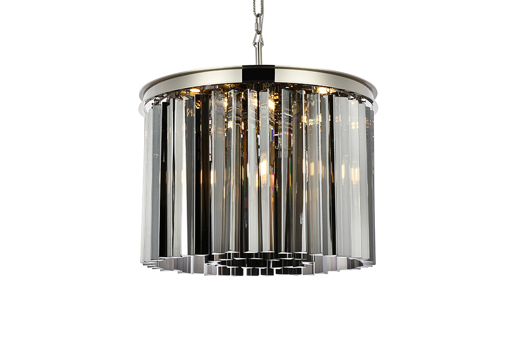 Elegant Crystal Prism 6 Light Round Chandelier - Polished Nickel/Silver, L 20" (1208D20PN-SS-RC)