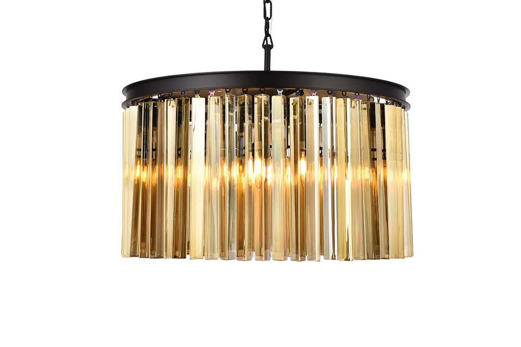 Elegant Crystal Prism 6 Light Round Chandelier - Matte Black/Gold, L 26" (1208D26MB-GT-RC)