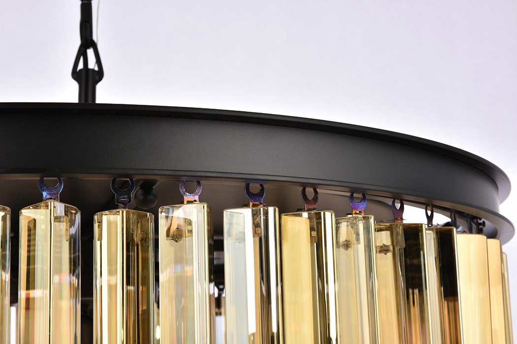 Elegant Crystal Prism 6 Light Round Chandelier - Matte Black/Gold, L 26" (1208D26MB-GT-RC)