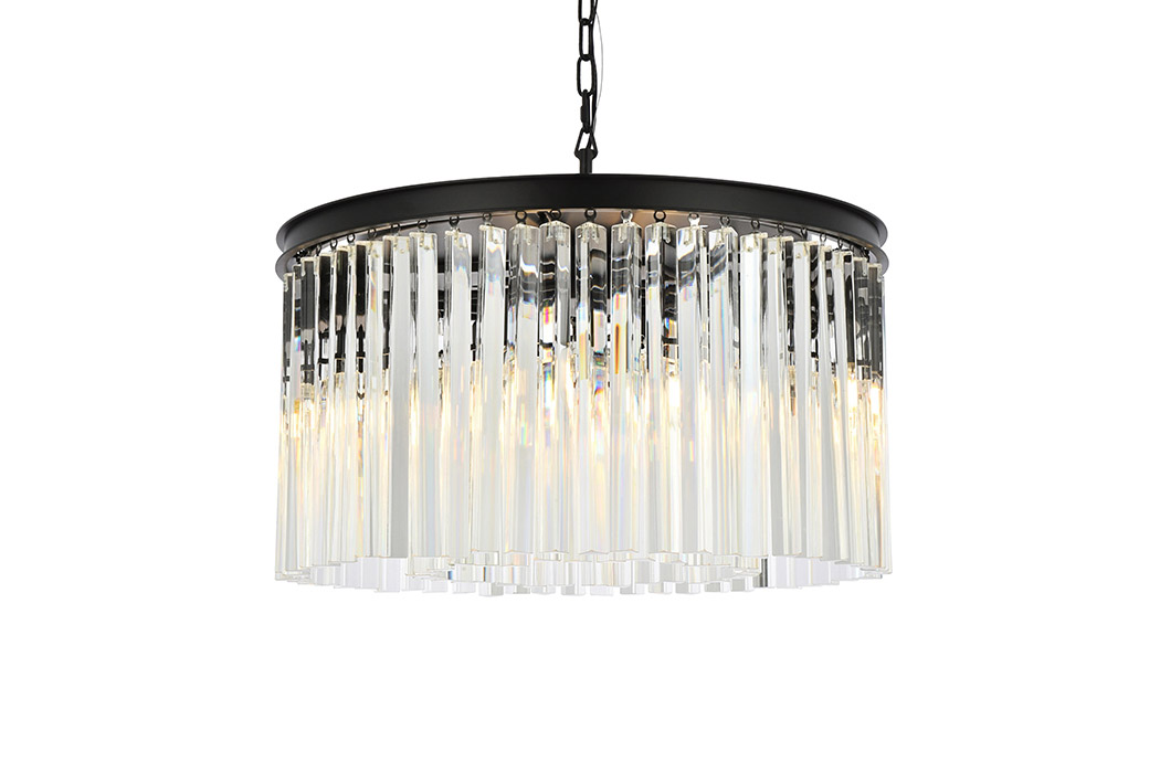 Elegant Crystal Prism 6 Light Round Chandelier - Matte Black, L 26" (1208D26MB-RC)