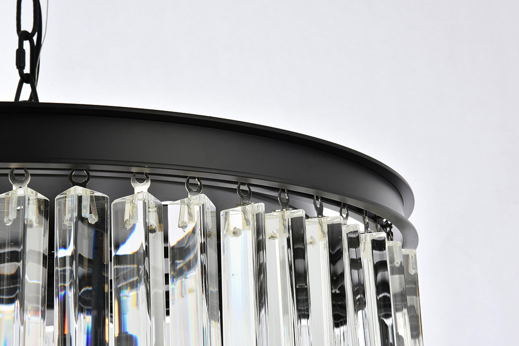 Elegant Crystal Prism 6 Light Round Chandelier - Matte Black, L 26" (1208D26MB-RC)