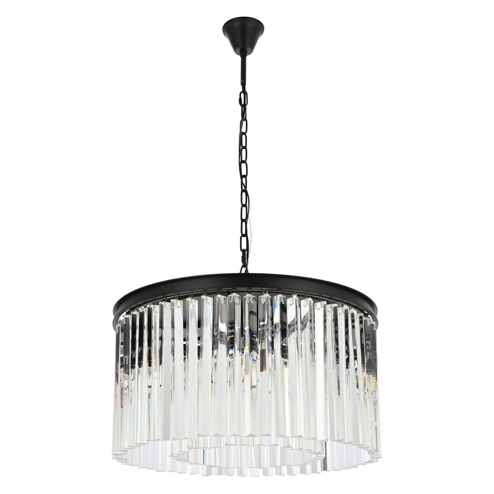 Elegant Crystal Prism 6 Light Round Chandelier - Matte Black, L 26" (1208D26MB-RC)