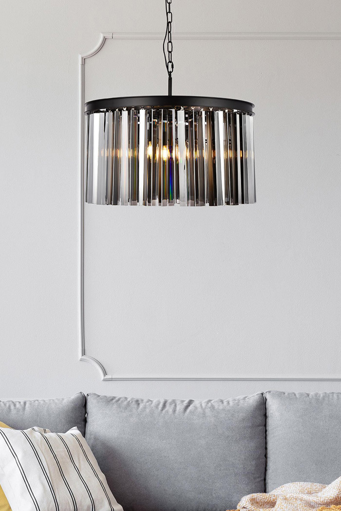 Elegant Crystal Prism 6 Light Round Chandelier - Matte Black/Silver, L 26" (1208D26MB-SS-RC)