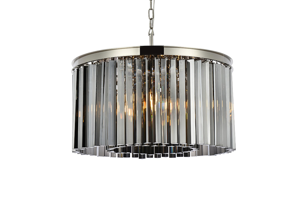 Elegant Crystal Prism 6 Light Round Chandelier - Polished Nickel/Silver, L 26" (1208D26PN-SS-RC)