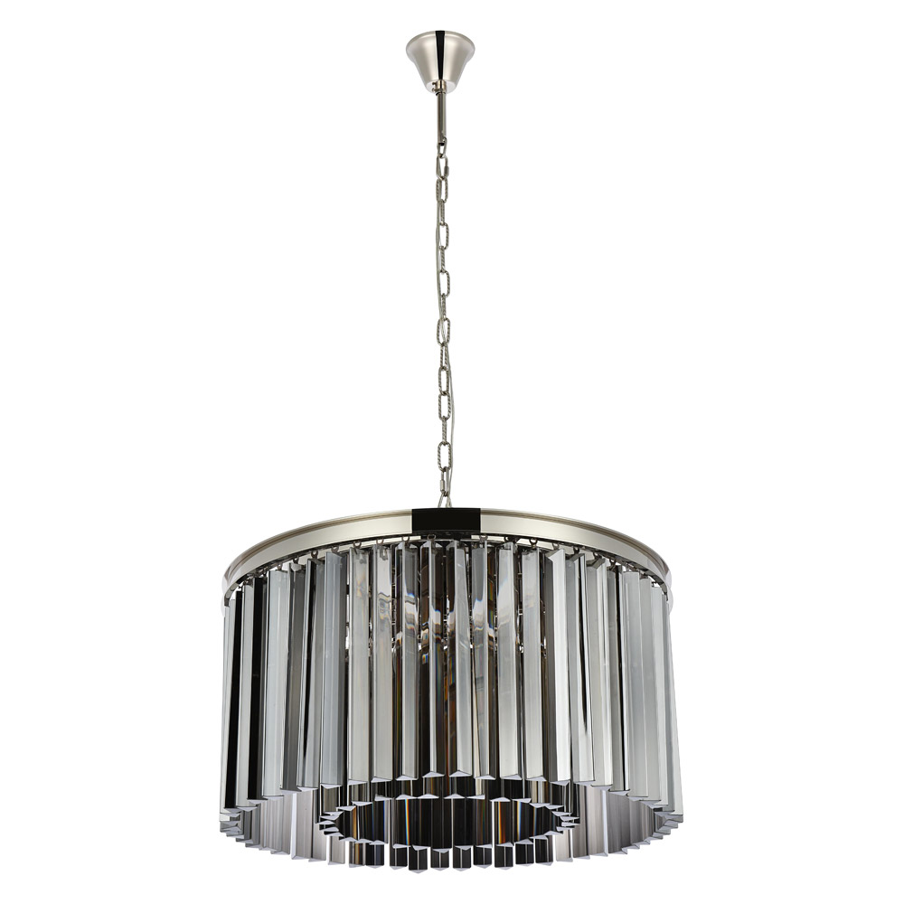 Elegant Crystal Prism 6 Light Round Chandelier - Polished Nickel/Silver, L 26" (1208D26PN-SS-RC)