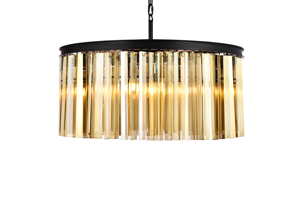 Elegant Crystal Prism 6 Light Round Chandelier - Matte Black/Gold, L 31.5" (1208D31MB-GT-RC)