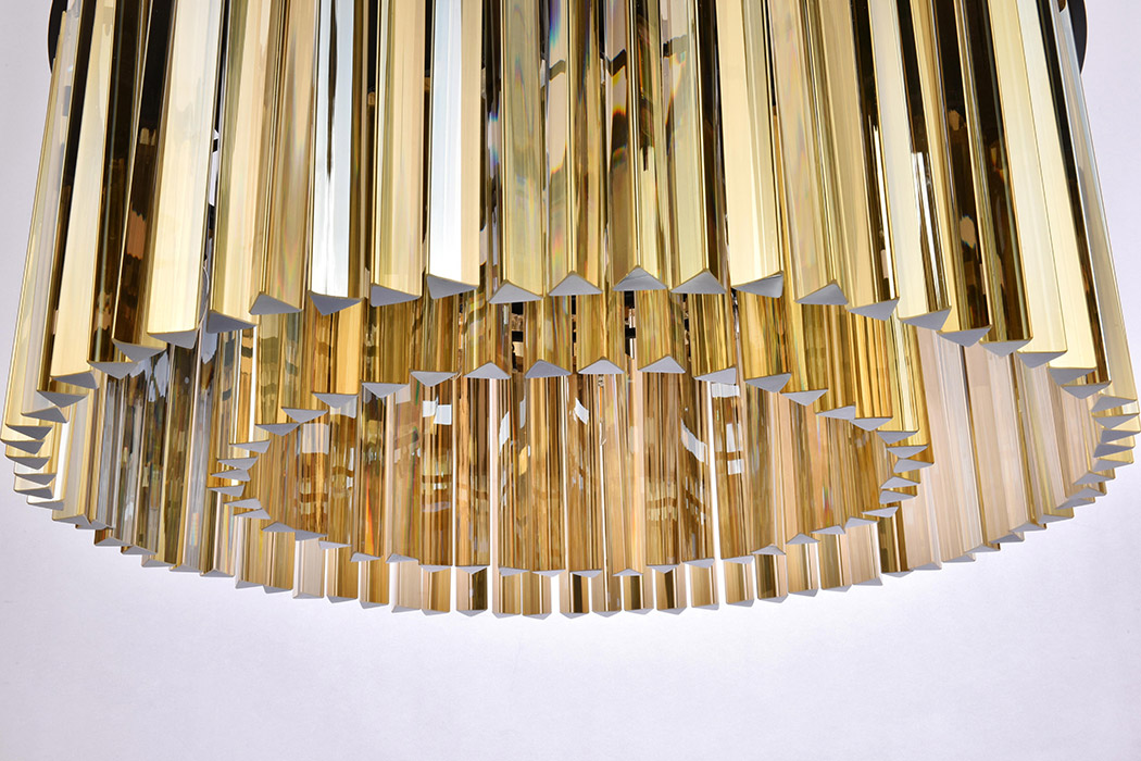 Elegant Crystal Prism 6 Light Round Chandelier - Matte Black/Gold, L 31.5" (1208D31MB-GT-RC)