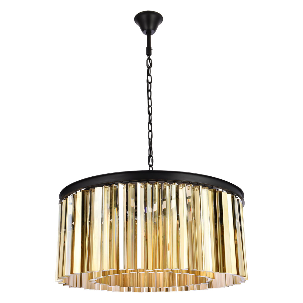 Elegant Crystal Prism 6 Light Round Chandelier - Matte Black/Gold, L 31.5" (1208D31MB-GT-RC)