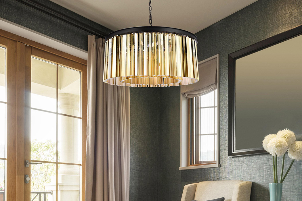 Elegant Crystal Prism 6 Light Round Chandelier - Matte Black/Gold, L 31.5" (1208D31MB-GT-RC)