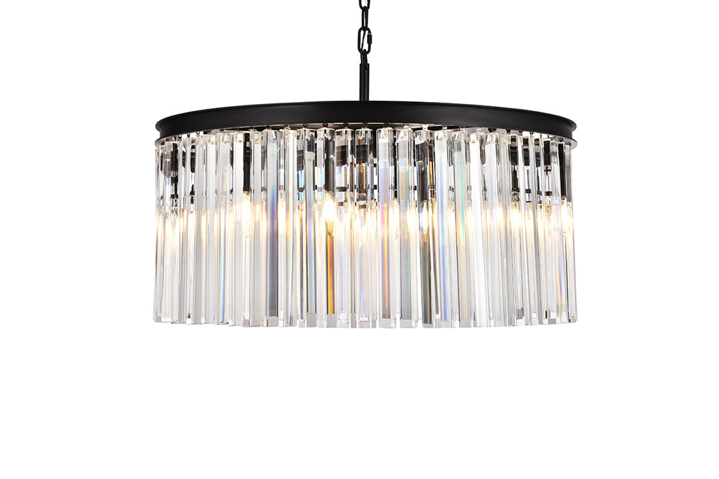 Elegant Crystal Prism 6 Light Round Chandelier - Matte Black, L 31.5" (1208D31MB-RC)