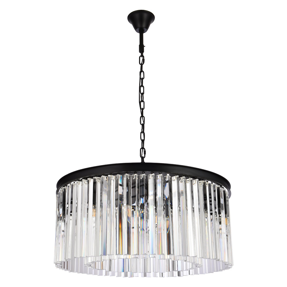 Elegant Crystal Prism 6 Light Round Chandelier - Matte Black, L 31.5" (1208D31MB-RC)