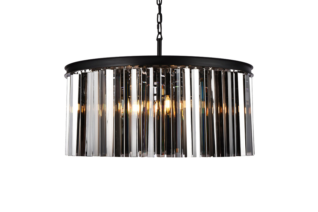 Elegant Crystal Prism 6 Light Round Chandelier - Matte Black/Silver, L 31.5" (1208D31MB-SS-RC)