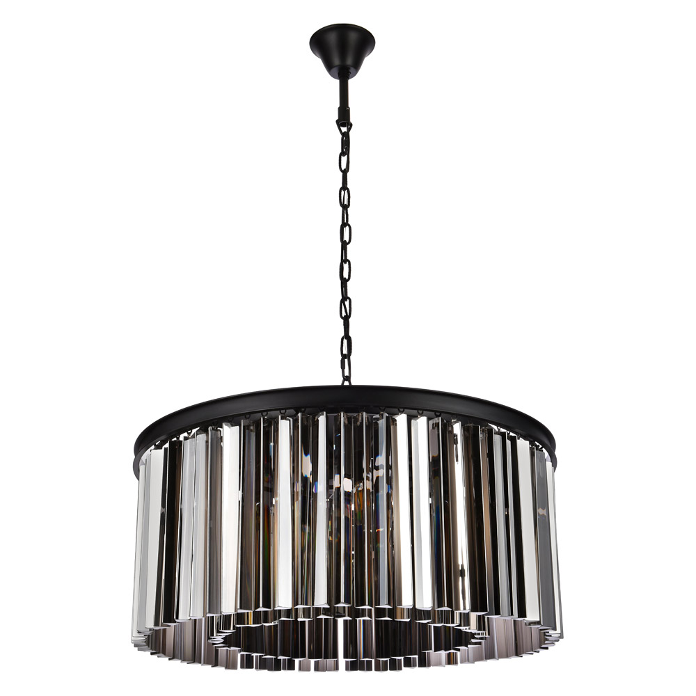 Elegant Crystal Prism 6 Light Round Chandelier - Matte Black/Silver, L 31.5" (1208D31MB-SS-RC)