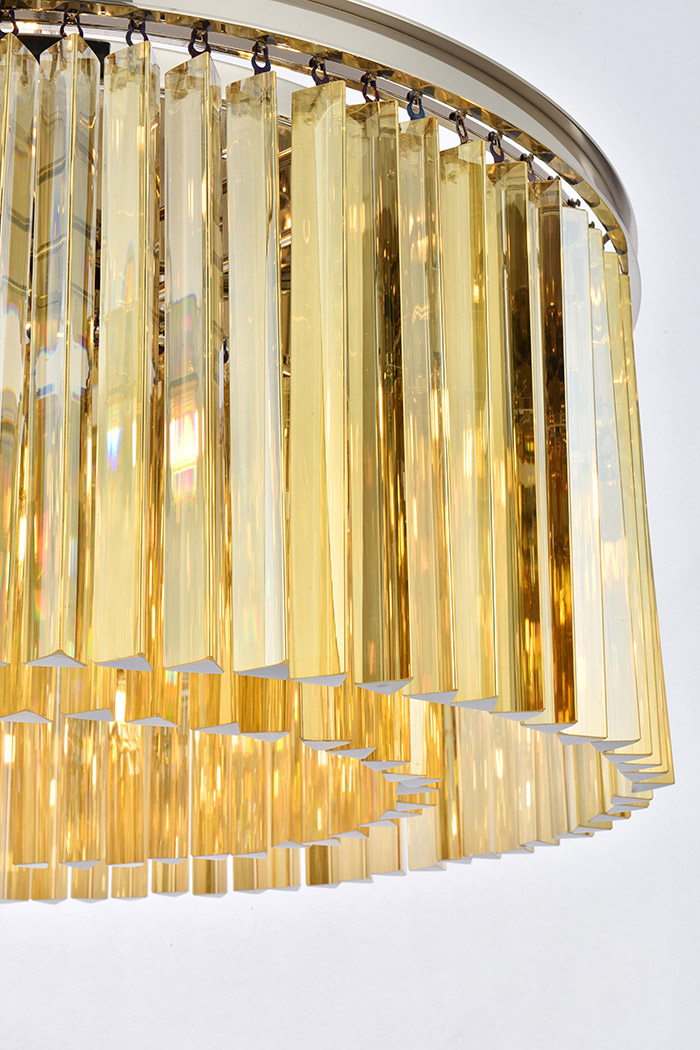 Elegant Crystal Prism 6 Light Round Chandelier - Polished Nickel/Gold, L 31.5" (1208D31PN-GT-RC)